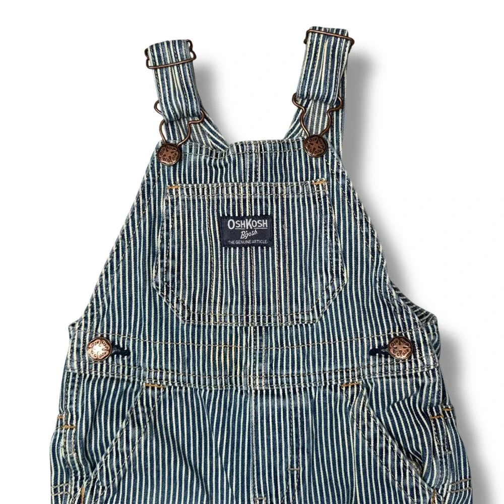 OshKosh B'gosh Overalls Kids 18M Blue White Good Hickory Stripe Denim Bibs‎